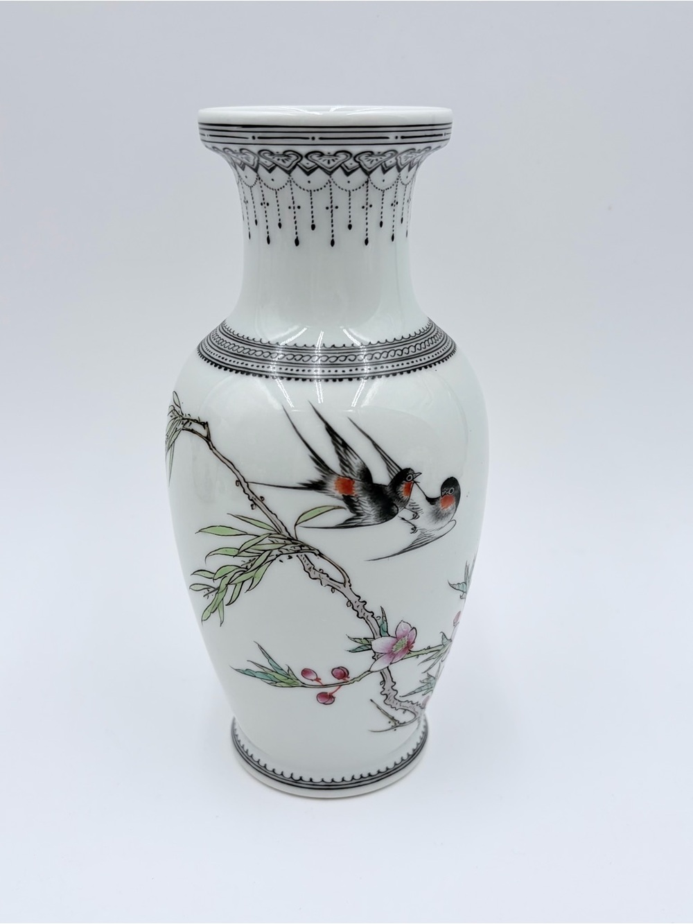 Small Chinese Porcelain Vase Swallow Bird Plum Blossom Floral
